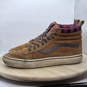 Vans SK8-Hi MTE Sneaker Boots Brown Suede Red Plaid Flannel Lined Size 10 Men